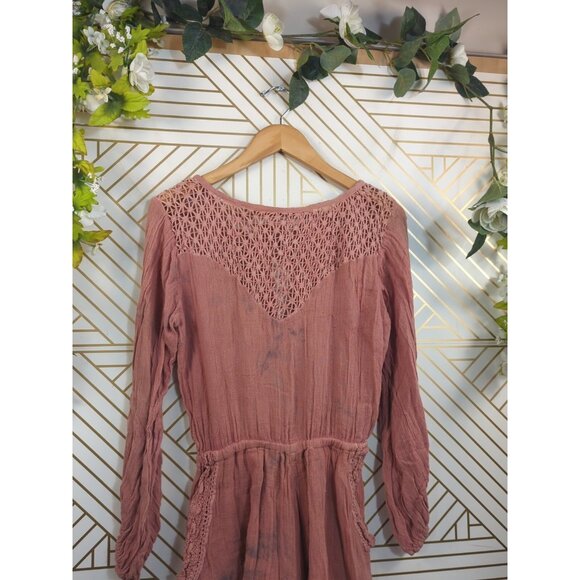 Jen's Pirate Booty Women's Gauze Romper Shorts Long Sleeve Pink Crotchet Size SM - Picture 5 of 13